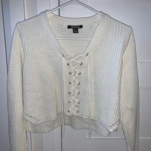 Cropped White Knitted Sweater